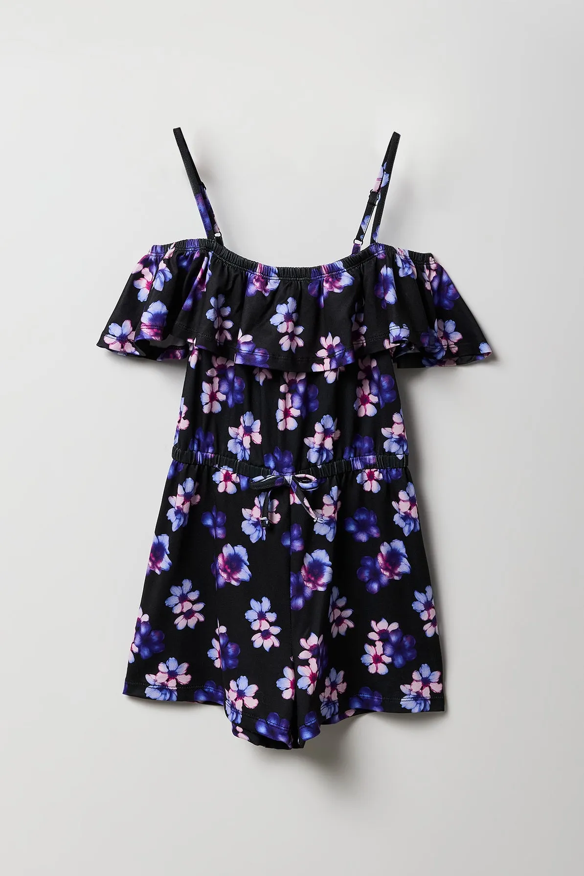 Girls Tropical Off Shoulder Ruffle Romper