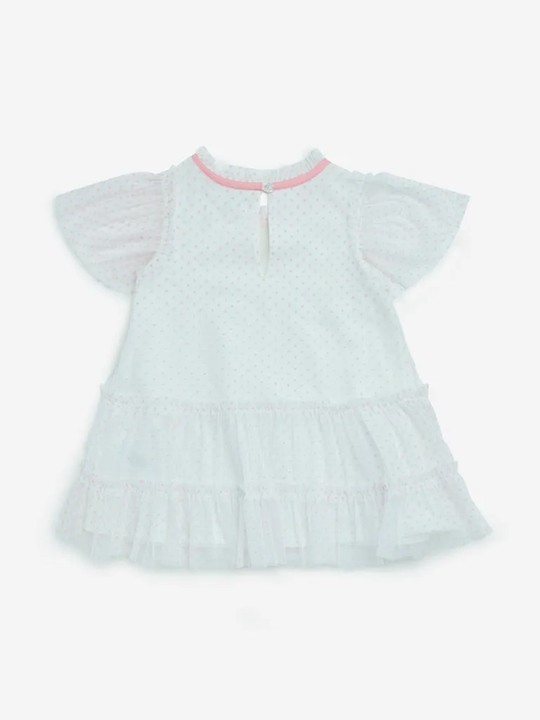 HOP Baby White Polka Dotted Tiered Dress