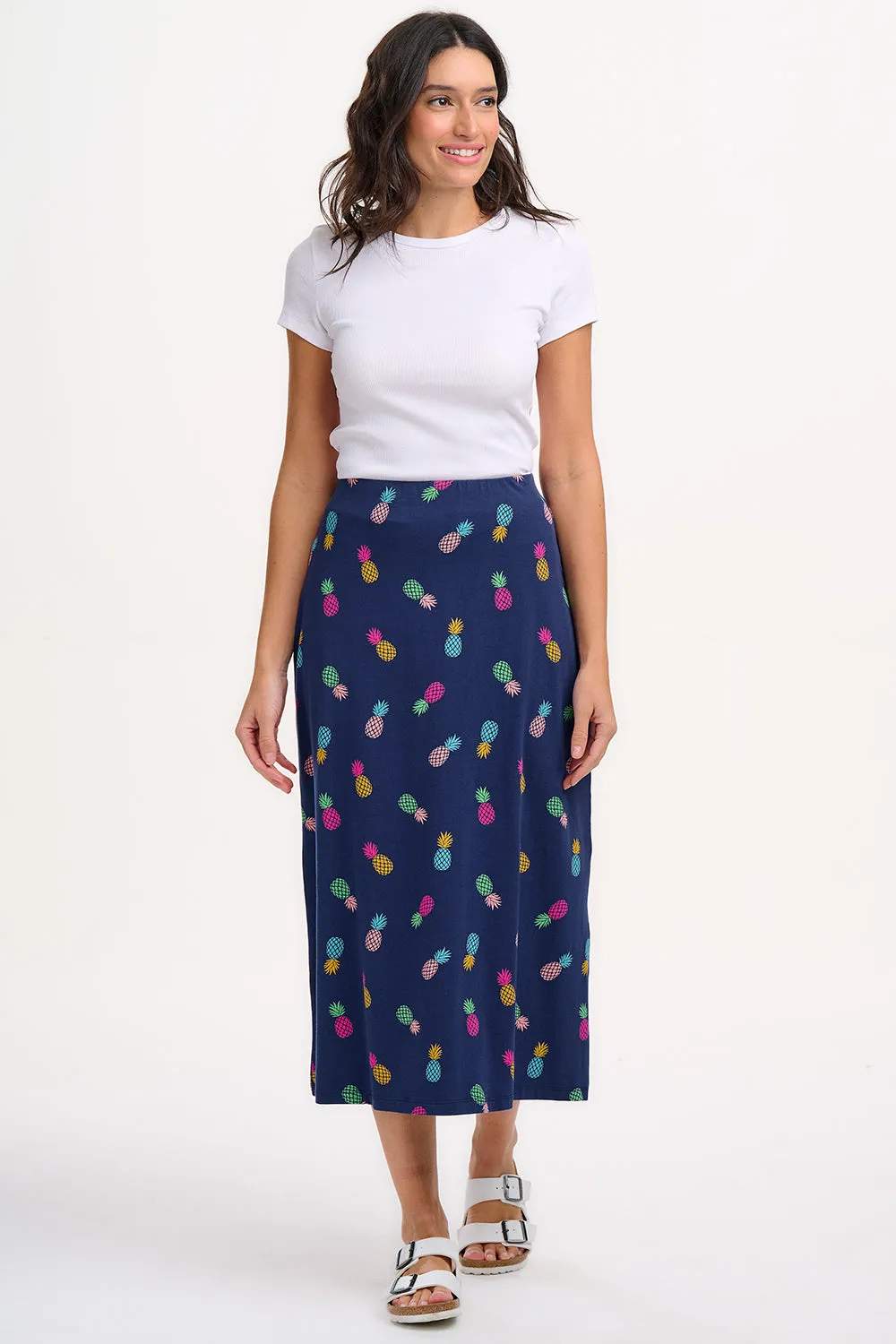 Jayda Jersey Skirt - Navy. Rainbow Pineapples