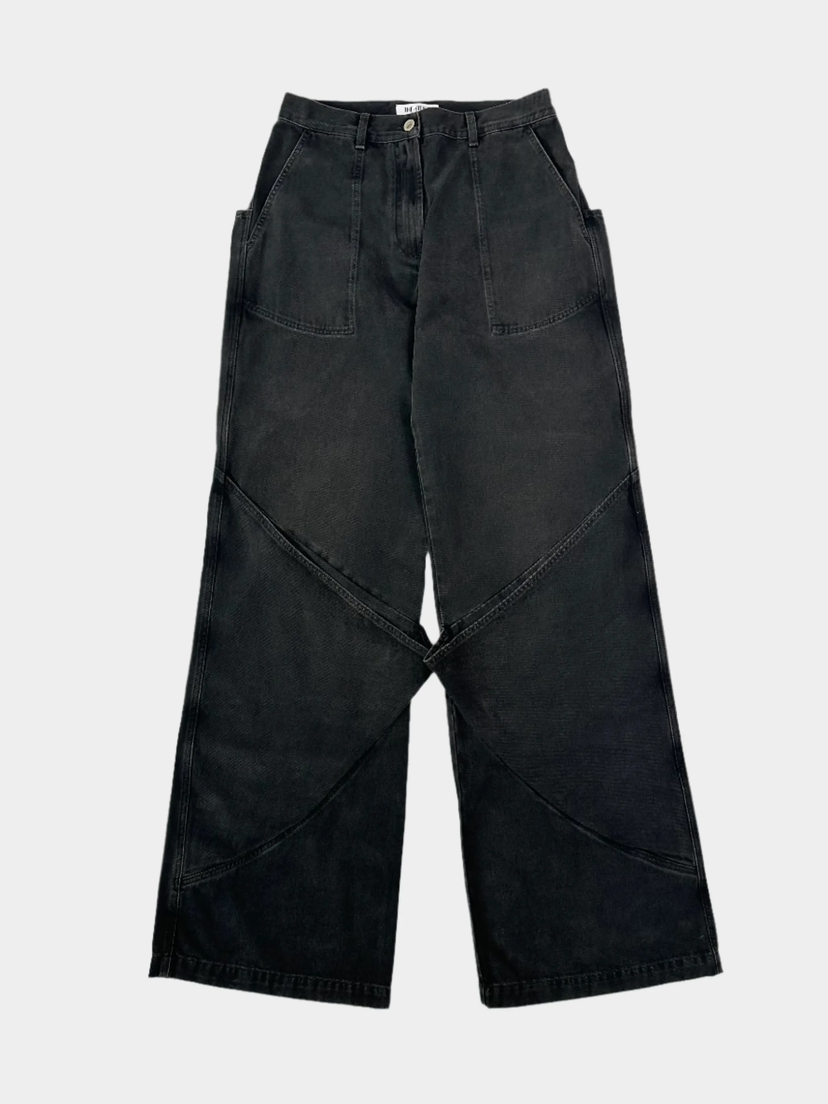 Jeans Neri A Gamba Ampia Con Cuciture Curvilinee