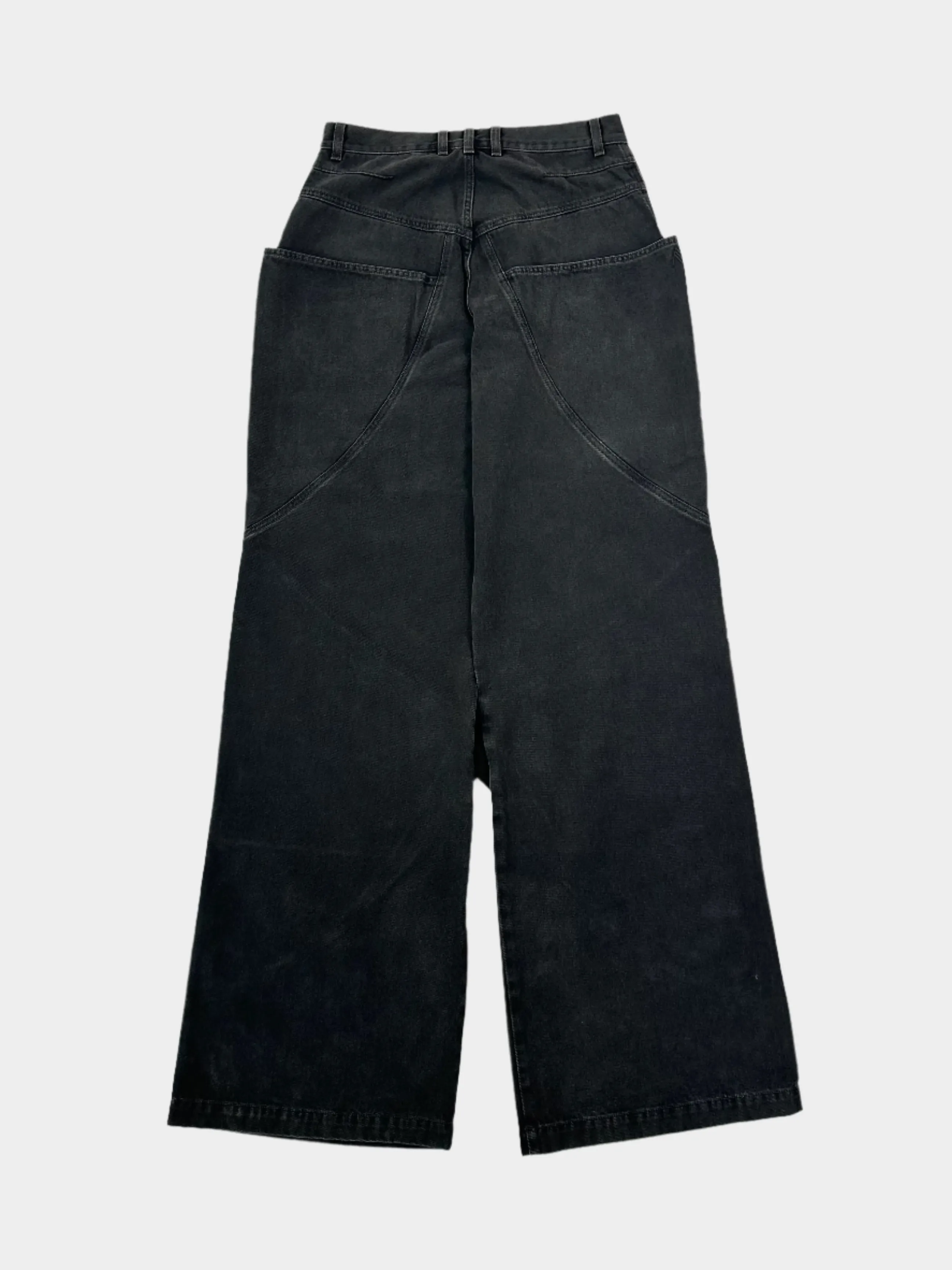 Jeans Neri A Gamba Ampia Con Cuciture Curvilinee