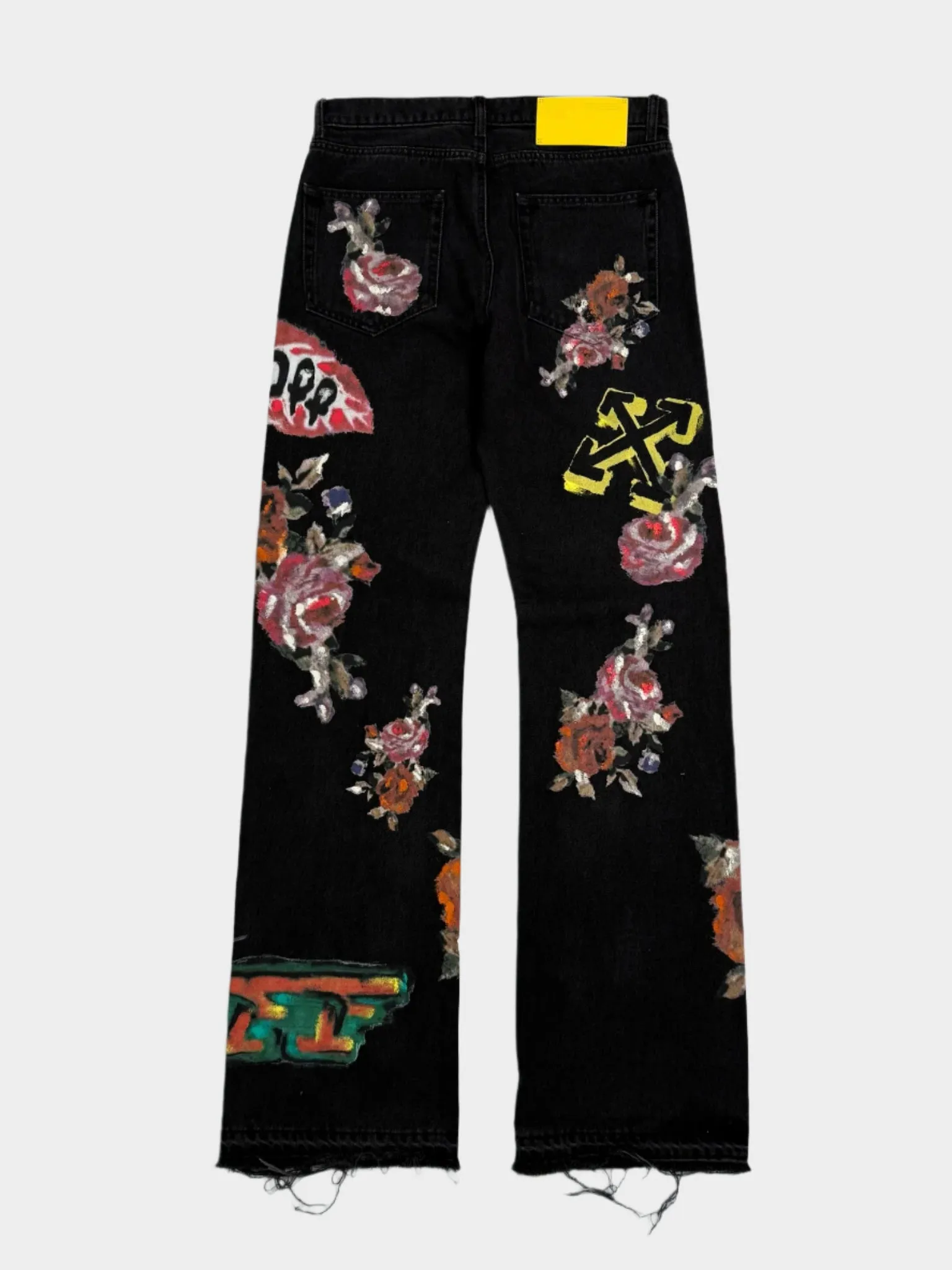 Jeans Neri Ricamati Con Fiori E Grafiche Logo