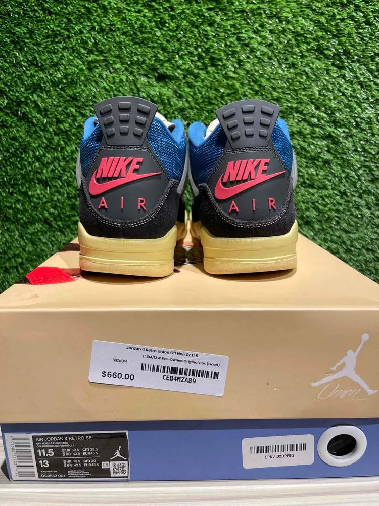 Jordan 4 Retro Union Off Noir Sz 11.5