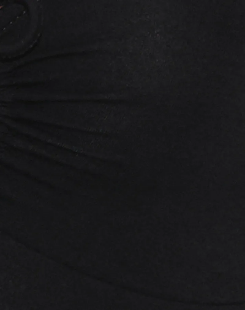 Kamisu Long Sleeve Keyhole Top in Black
