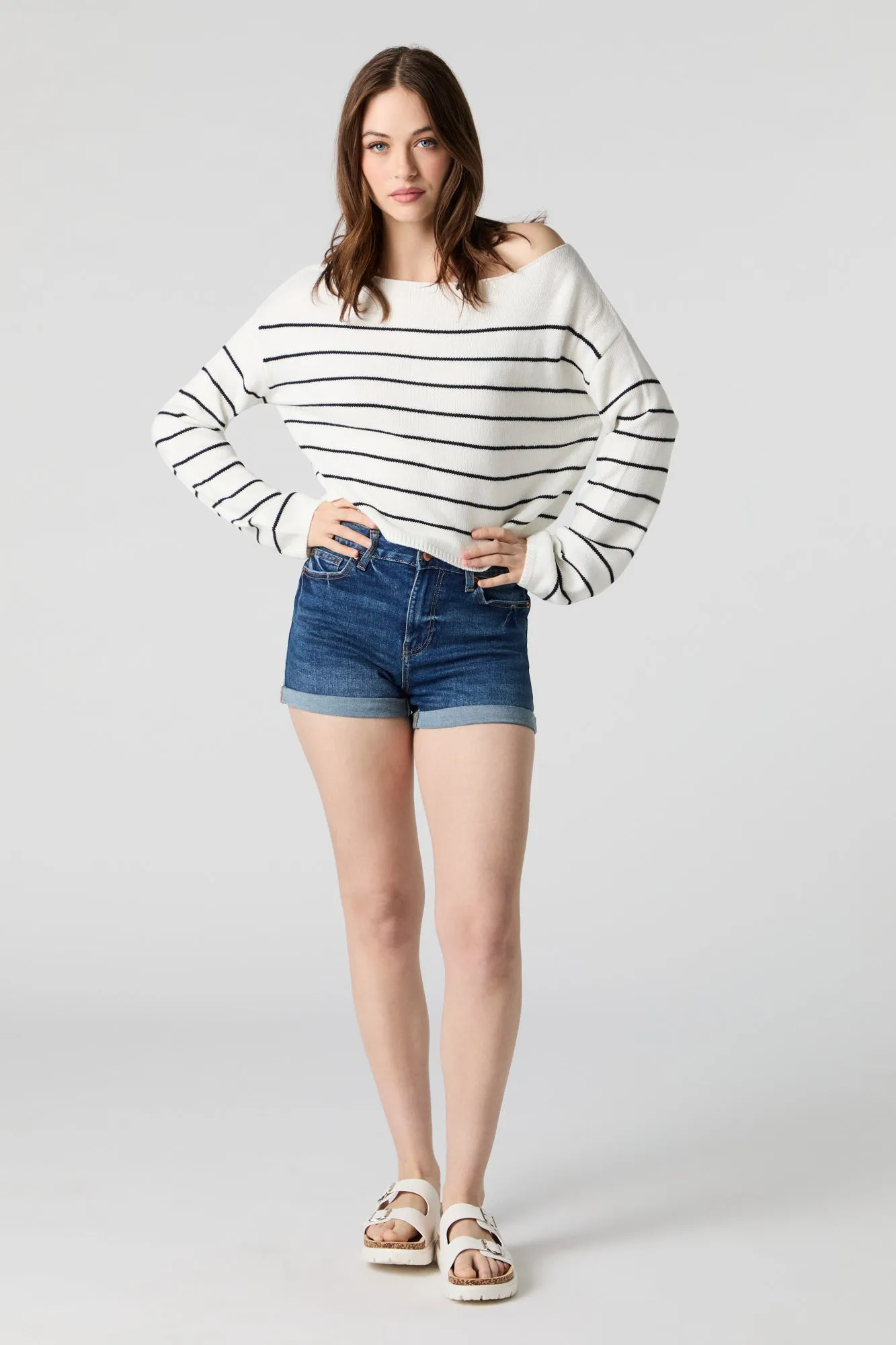 Knit Off Shoulder Striped Sweater