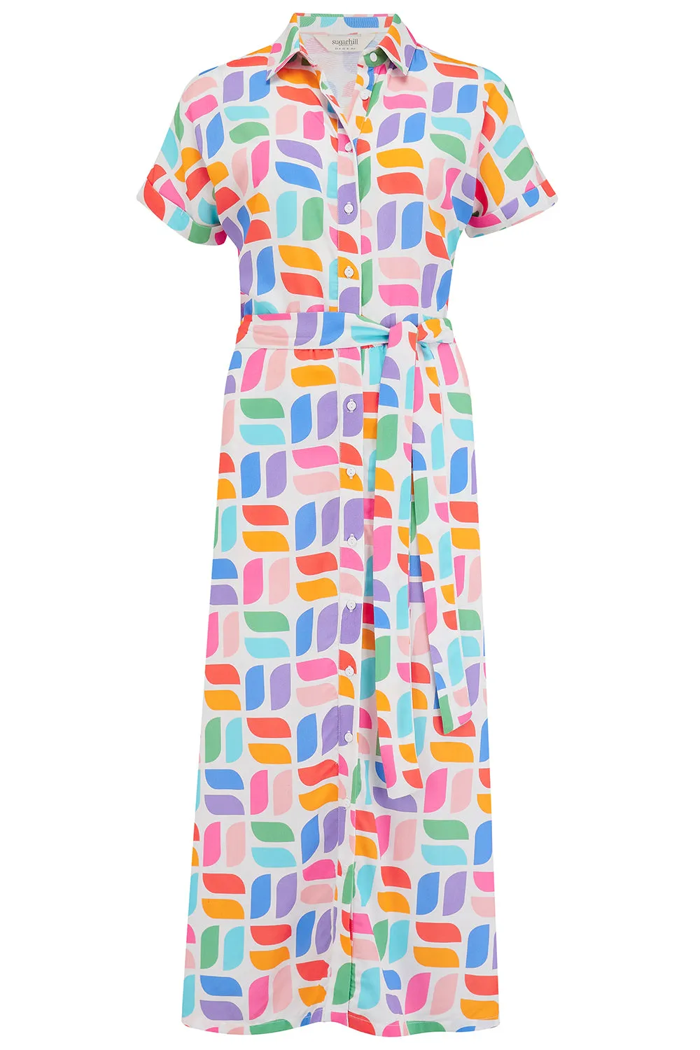 Leigh Midi Shirt Dress - Off-White. Curved Geometric
