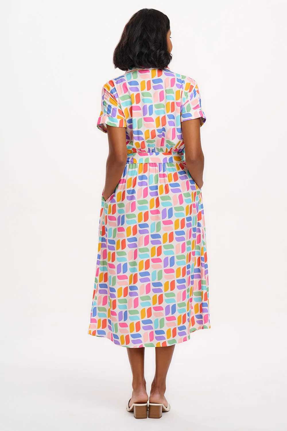 Leigh Midi Shirt Dress - Off-White. Curved Geometric