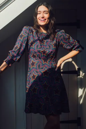 Lorelei Mini Dress - Black. Rainbow Star Explosion