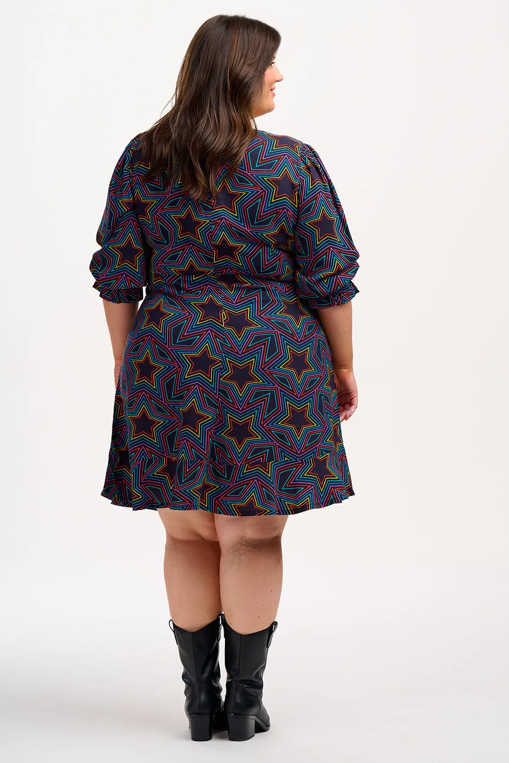 Lorelei Mini Dress - Black. Rainbow Star Explosion