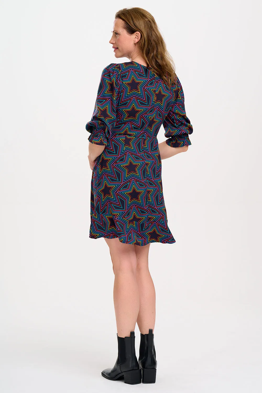 Lorelei Mini Dress - Black. Rainbow Star Explosion