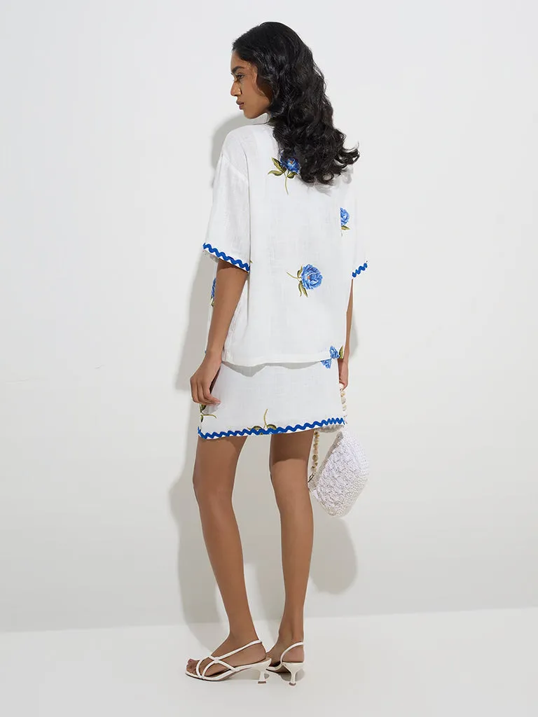 LOV White Floral High-Rise Skirt