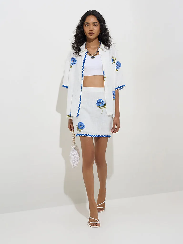 LOV White Floral High-Rise Skirt