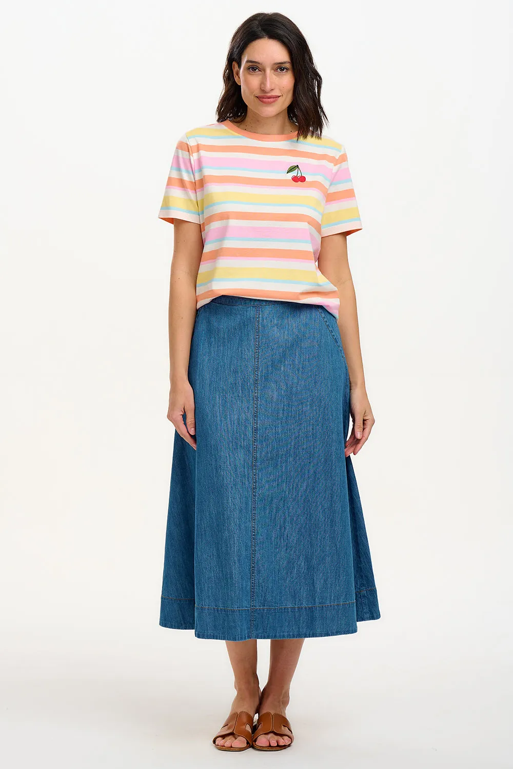Maggie T-Shirt - Multicolour. Soft Retro Stripes. Cherry