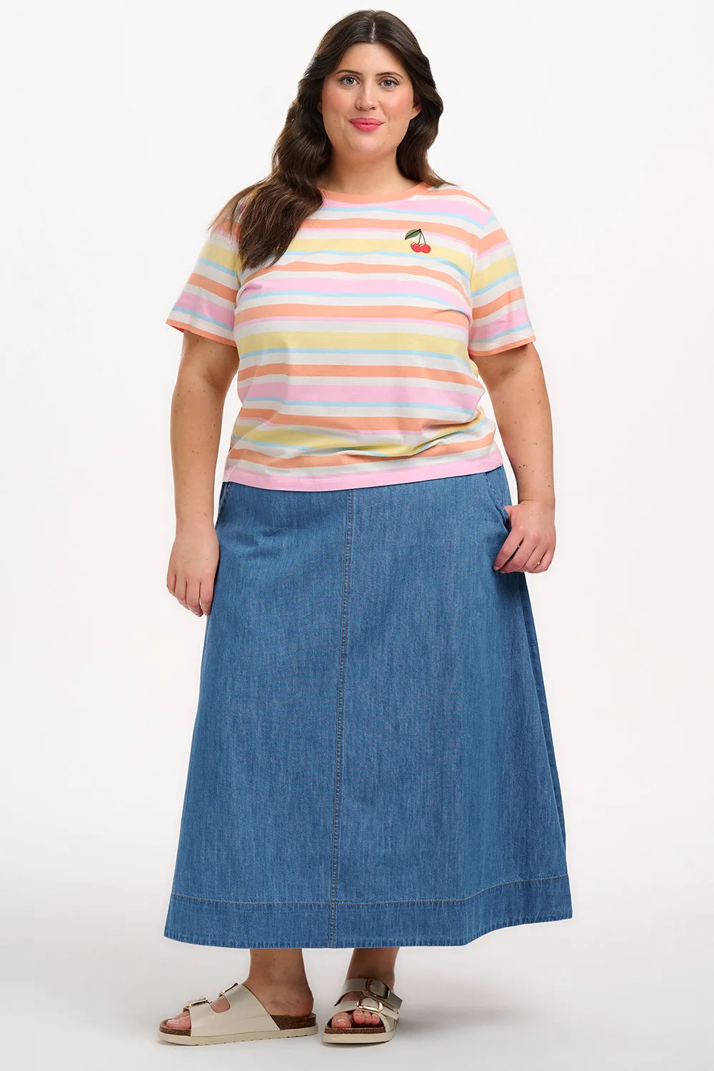 Maggie T-Shirt - Multicolour. Soft Retro Stripes. Cherry