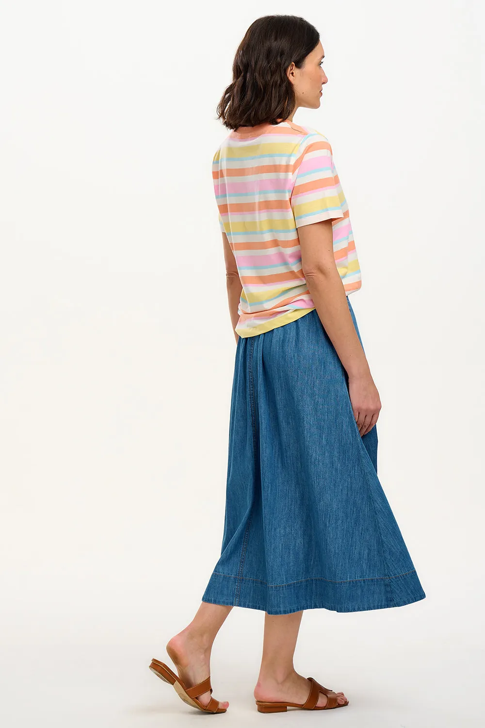 Maggie T-Shirt - Multicolour. Soft Retro Stripes. Cherry