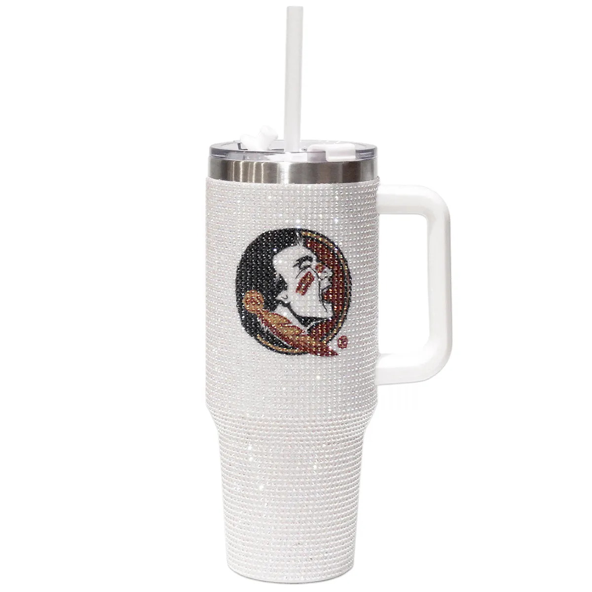 Memory Company Seminole Logo 46oz Stainless Steel Crystal Bling Tumbler - White