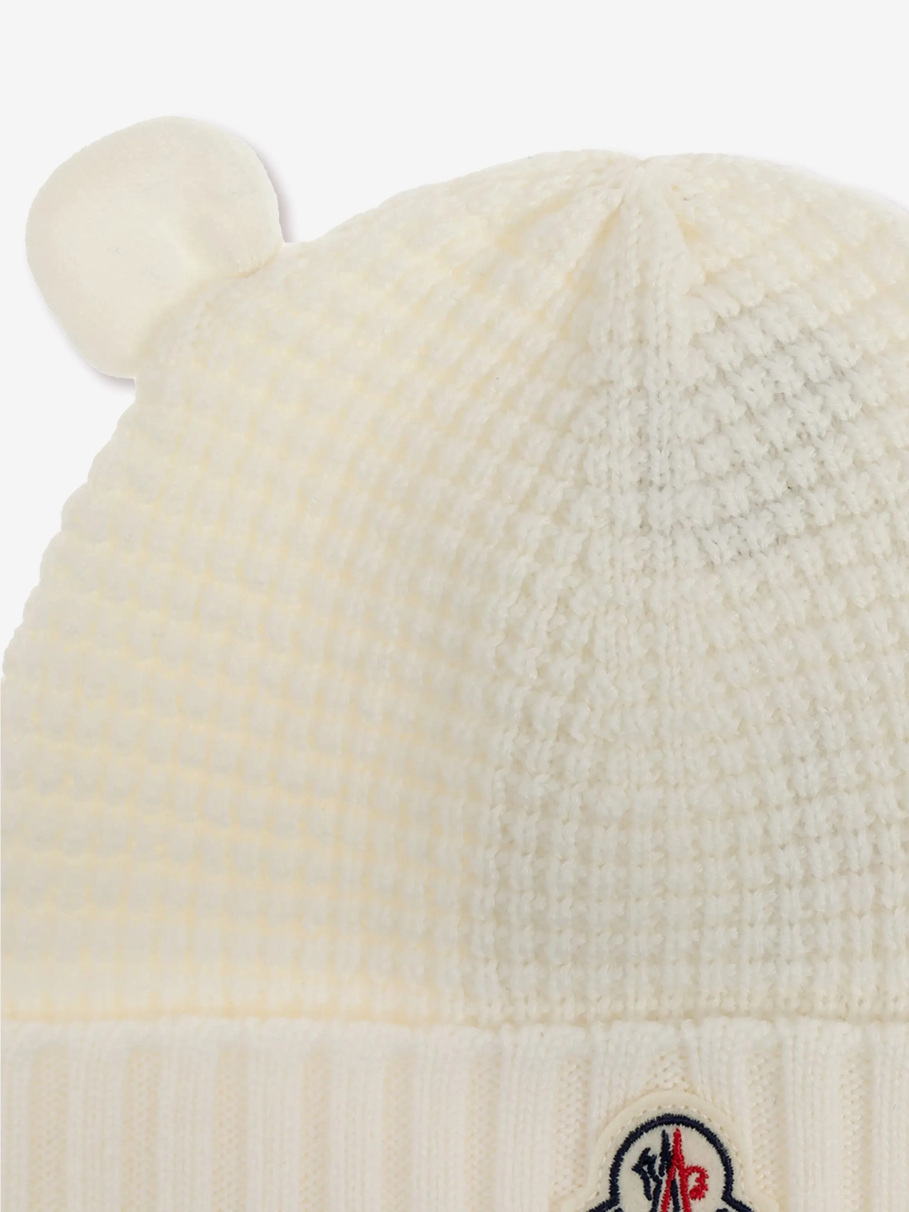 Moncler Enfant Baby Beanie Hat with Ears in Ivory