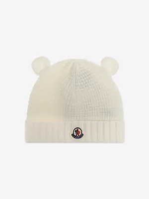 Moncler Enfant Baby Beanie Hat with Ears in Ivory