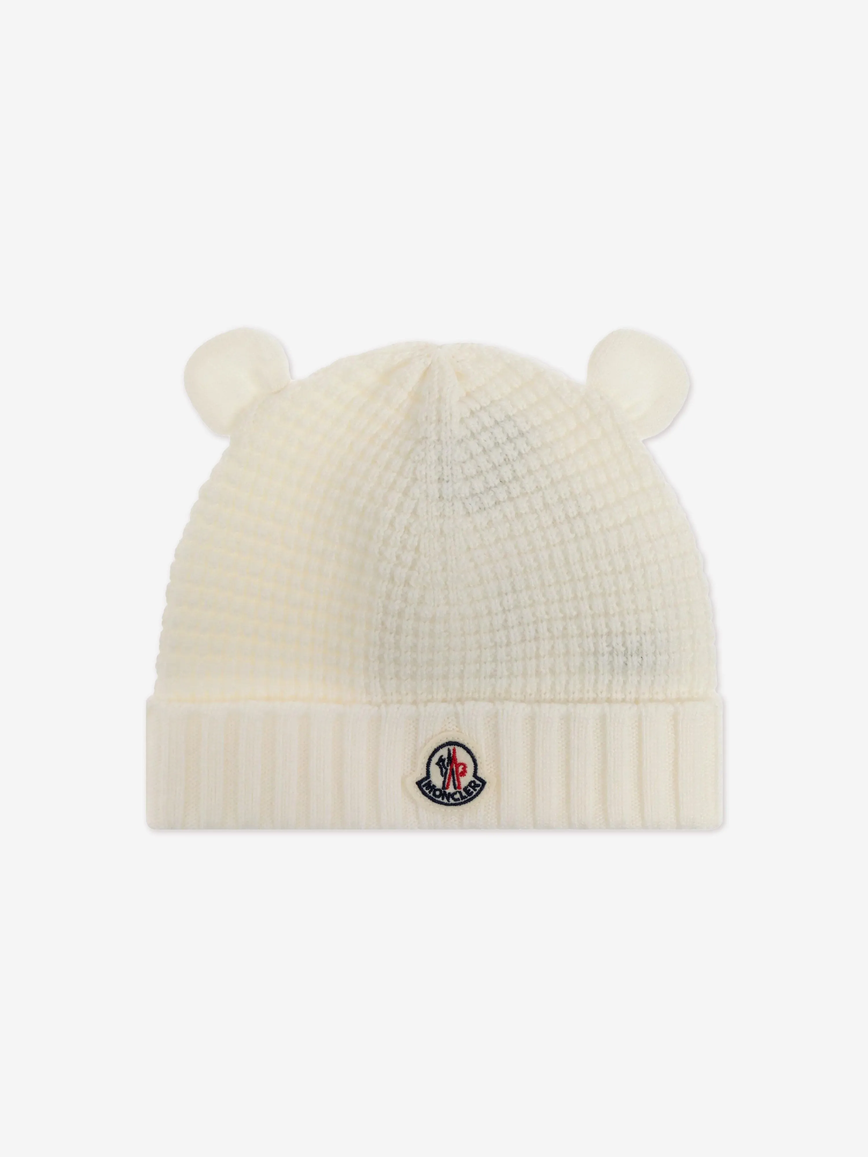 Moncler Enfant Baby Beanie Hat with Ears in Ivory