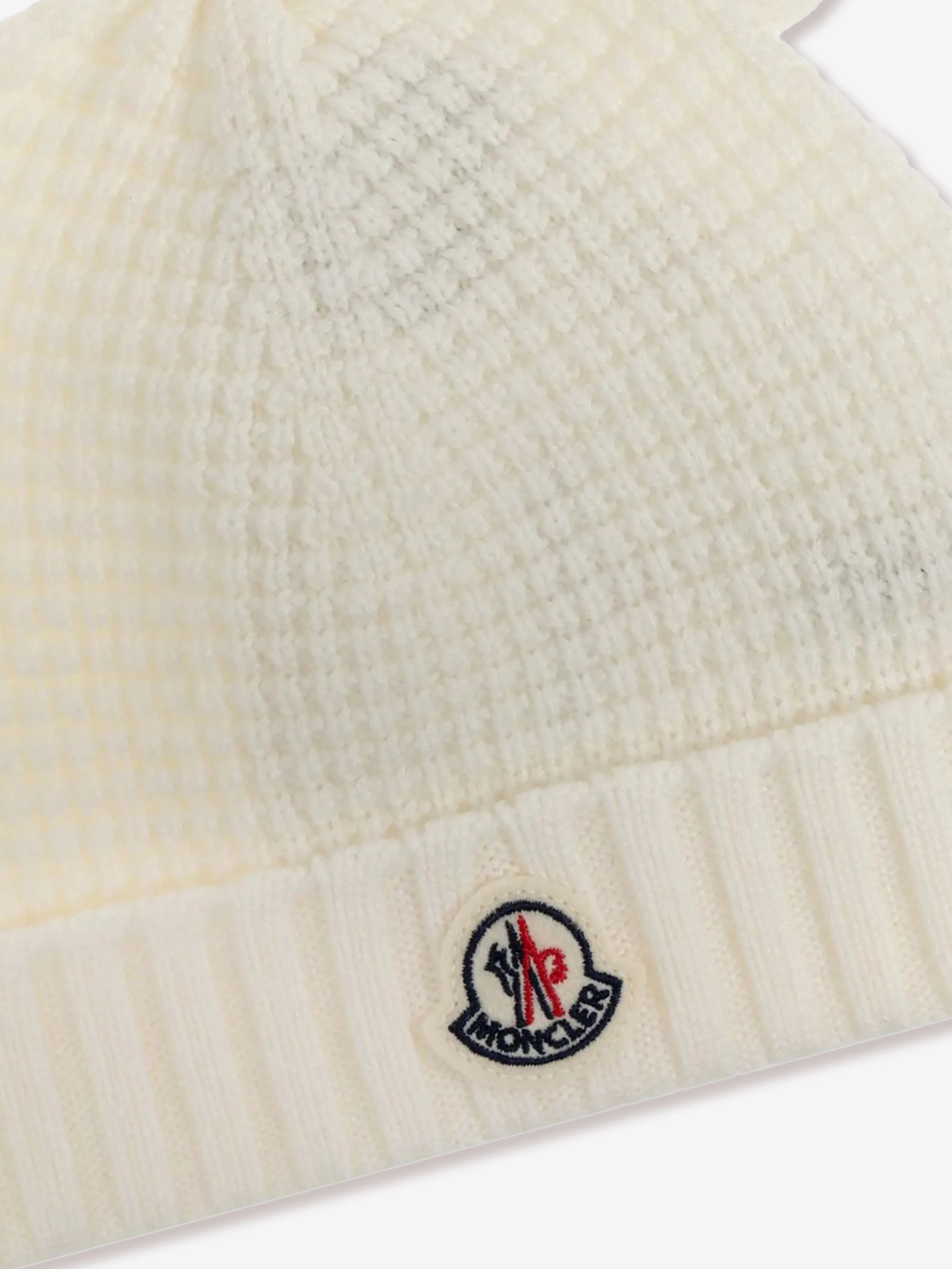 Moncler Enfant Baby Beanie Hat with Ears in Ivory