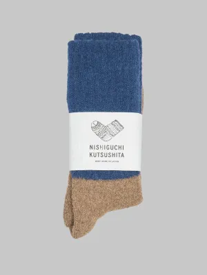 Nishiguchi Kutsushita Mohair Wool Pile Socks Navy