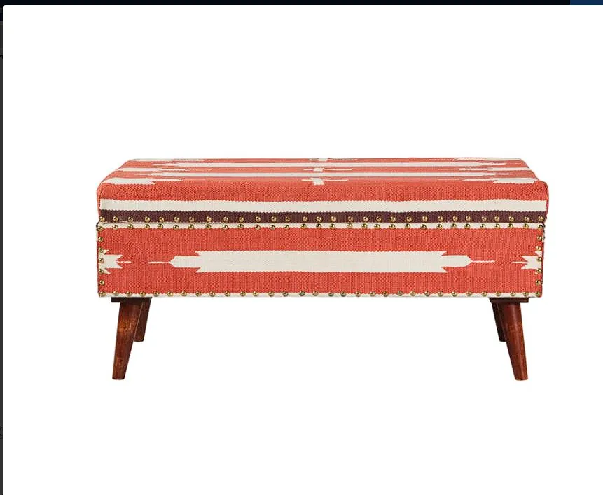 Noah Upholstered Storage Bench Orange and Beige