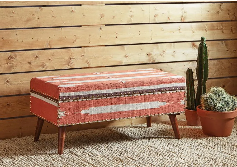 Noah Upholstered Storage Bench Orange and Beige