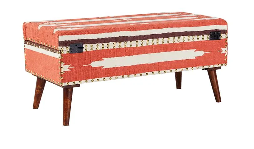 Noah Upholstered Storage Bench Orange and Beige