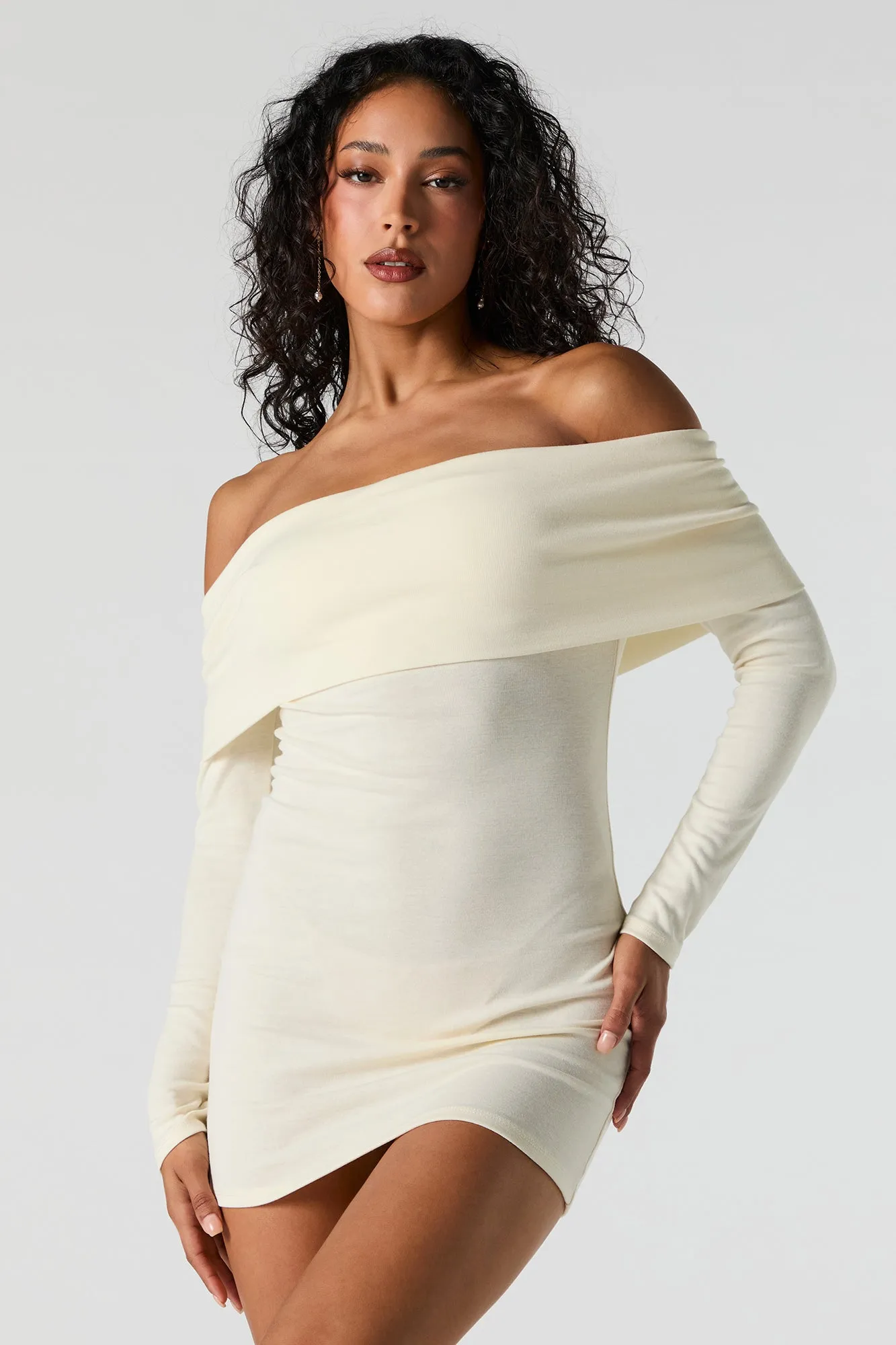 Off Shoulder Long Sleeve Mini Dress