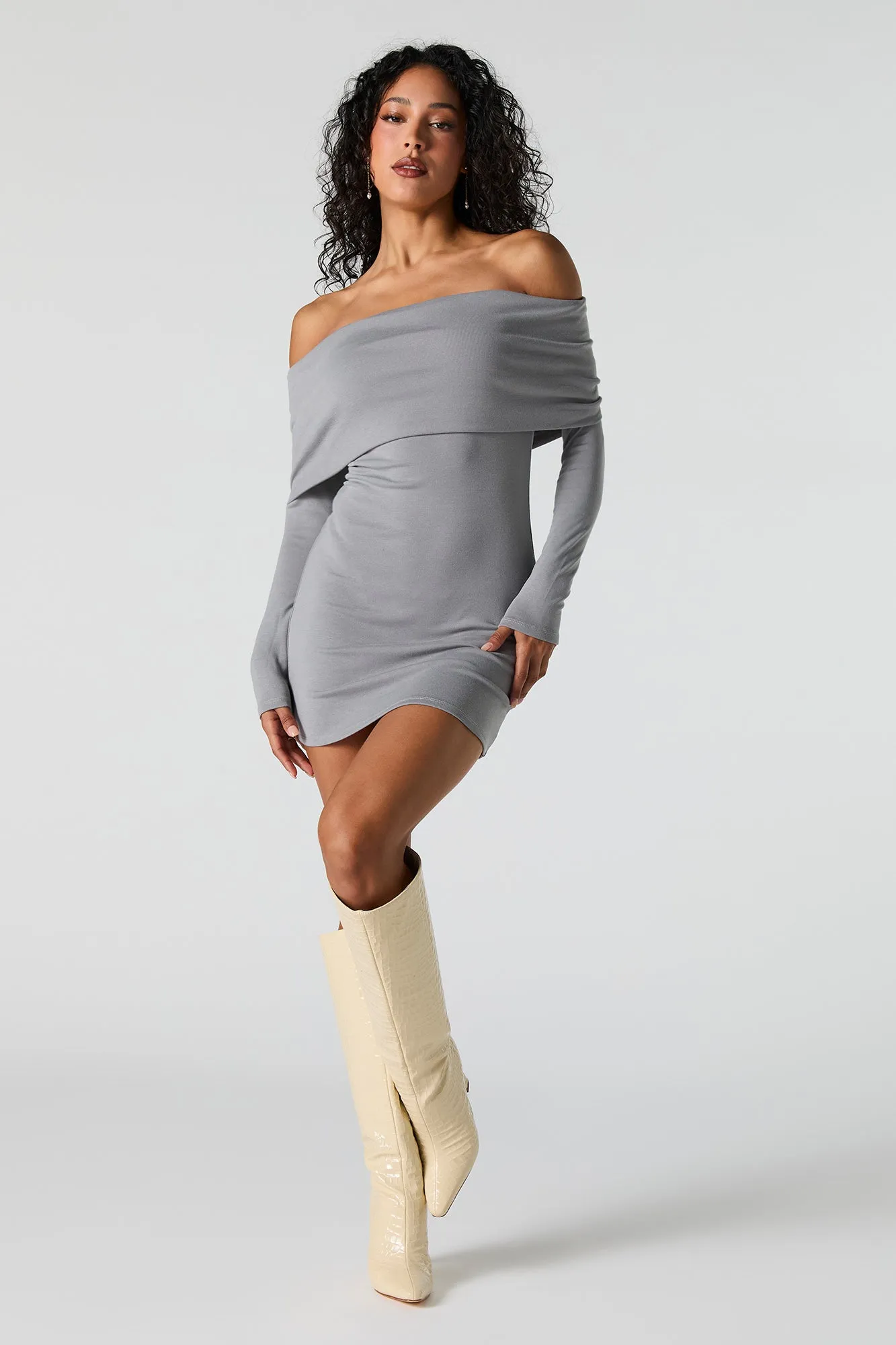 Off Shoulder Long Sleeve Mini Dress