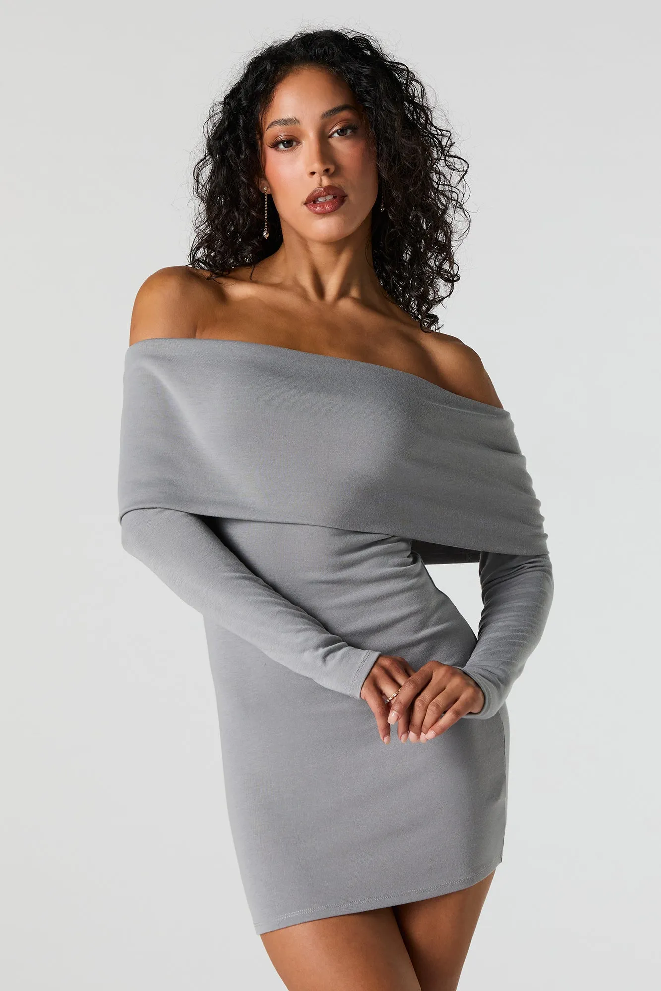 Off Shoulder Long Sleeve Mini Dress