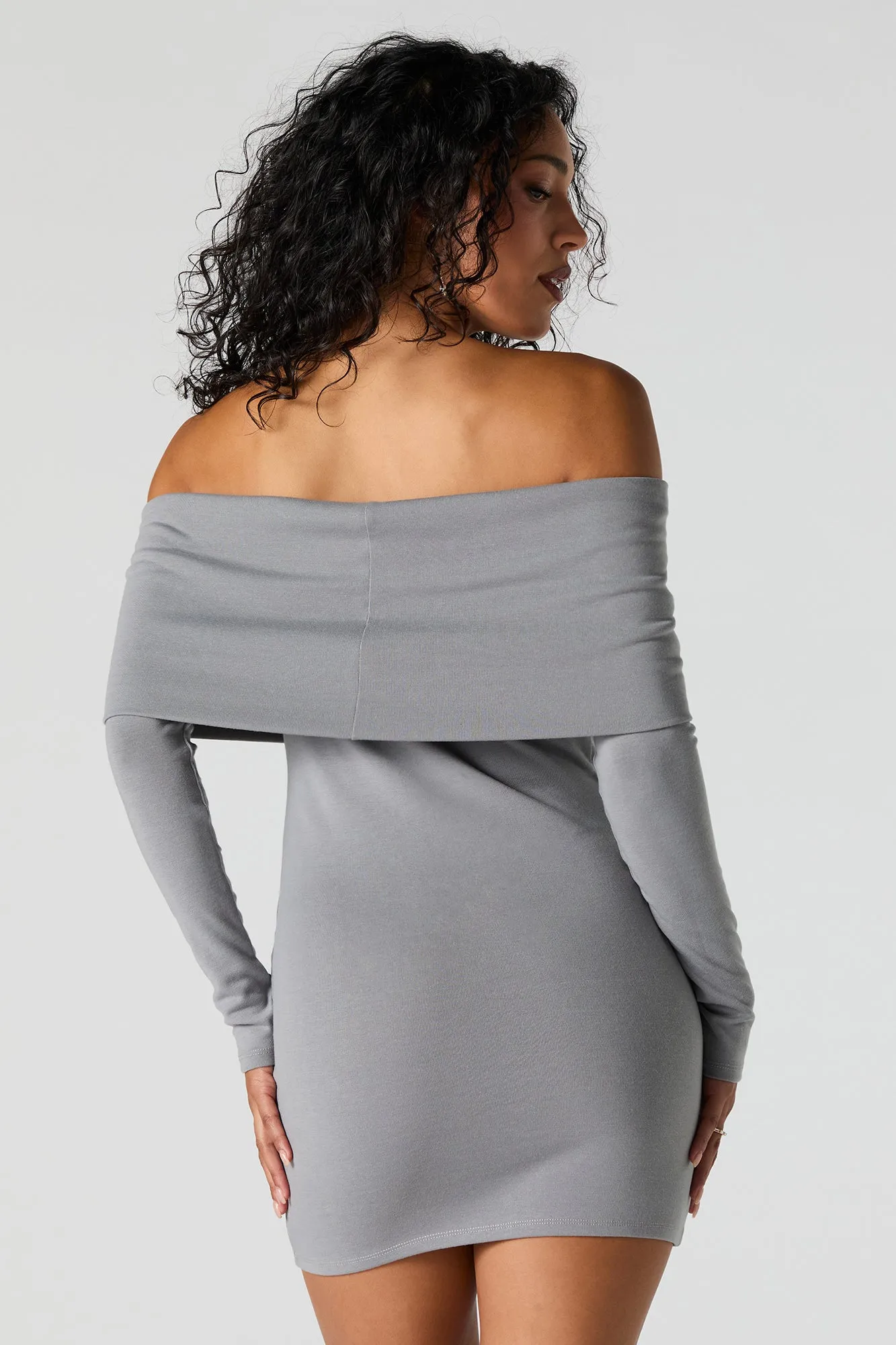 Off Shoulder Long Sleeve Mini Dress