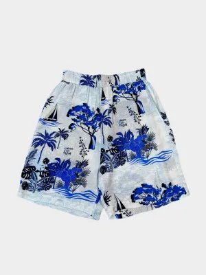 Pantaloni Corti Fantasia Blu Con Vita Elasticizzata