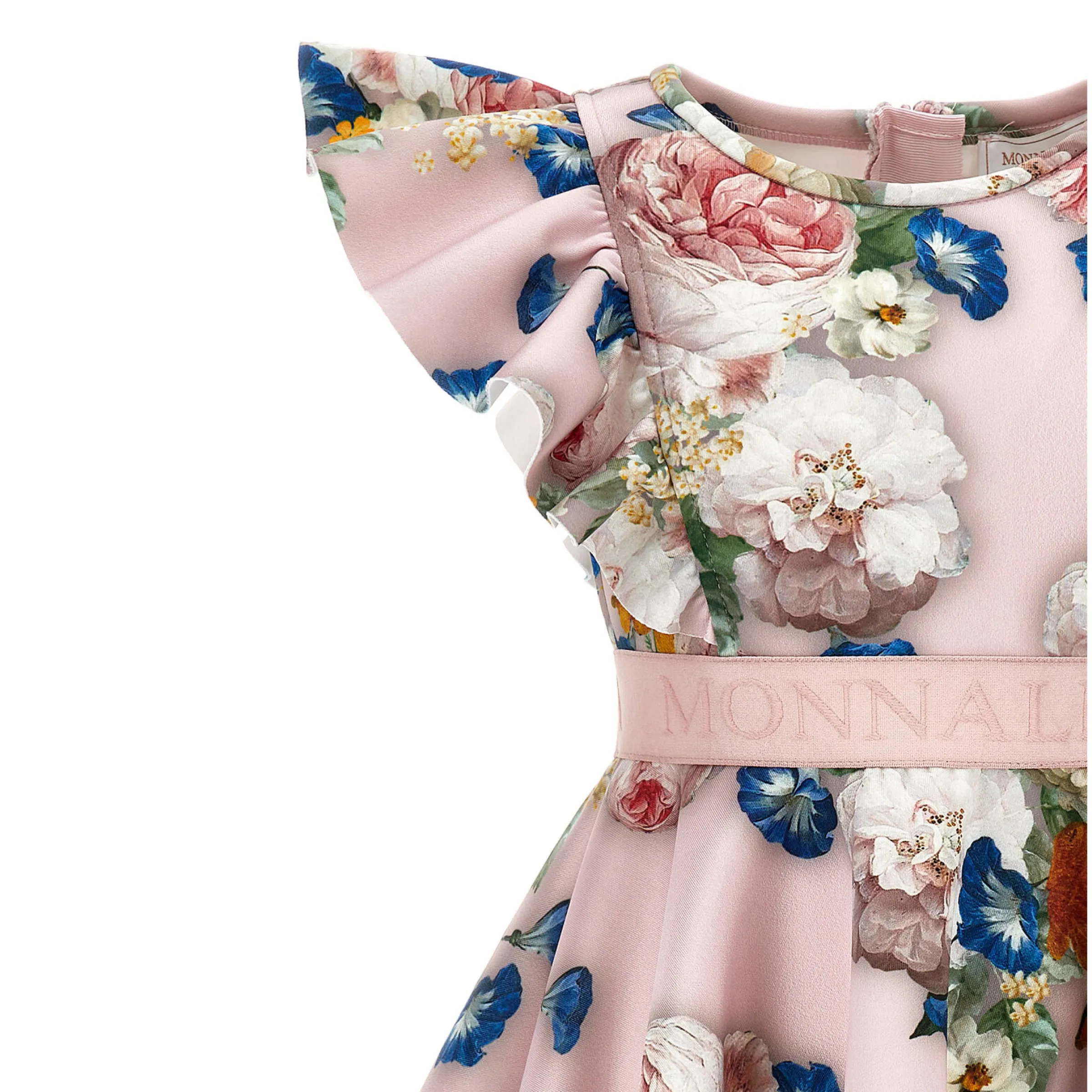 Pink Floral Neoprene Ruffle Dress