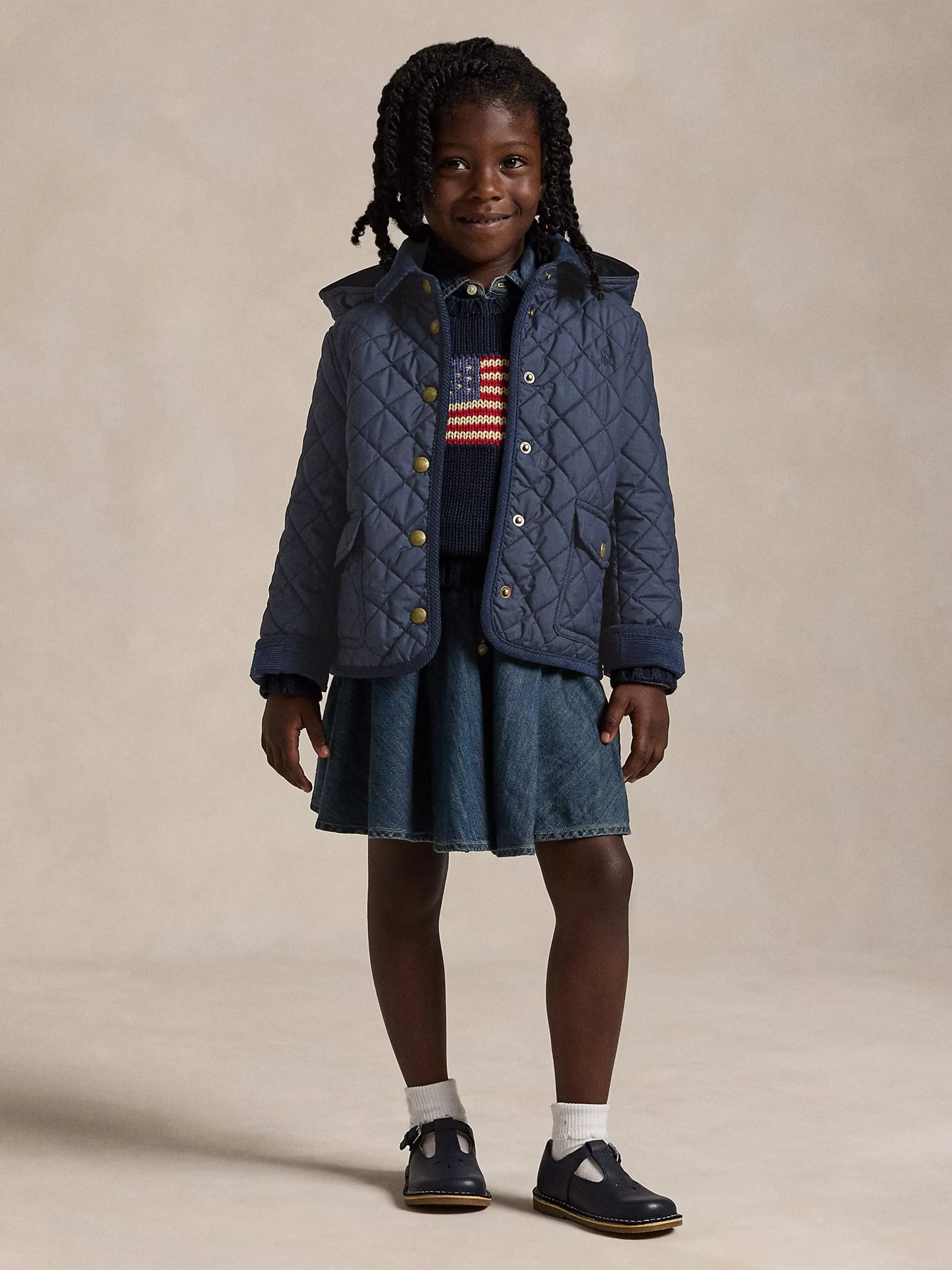 Ralph Lauren Girls Audrey Quilted Barn Jacket in Navy