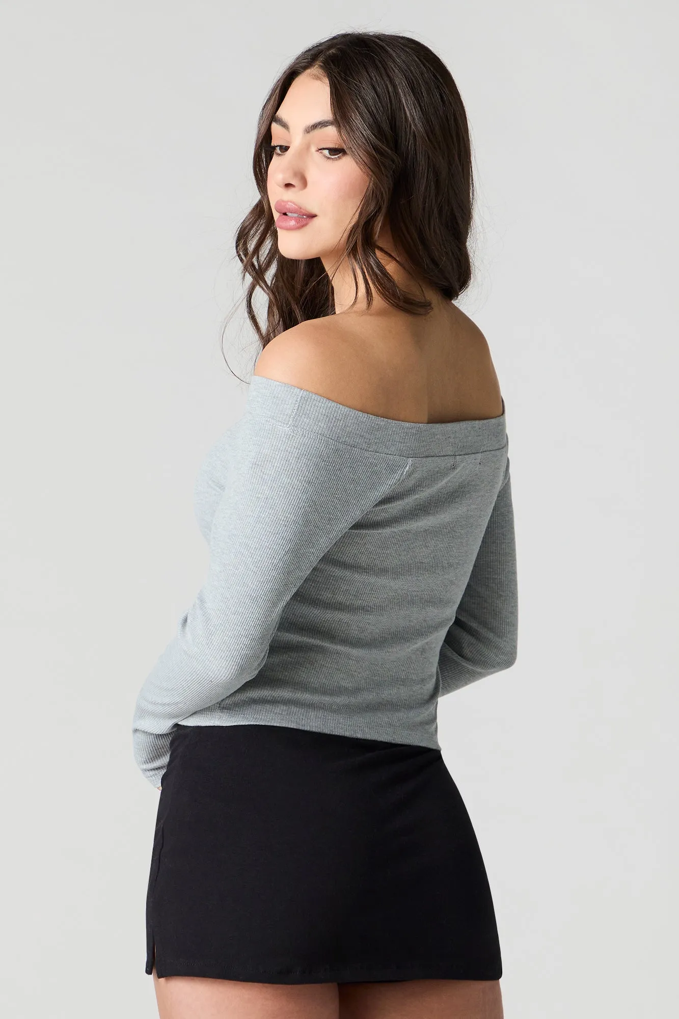 Ribbed Off Shoulder Long Sleeve Top