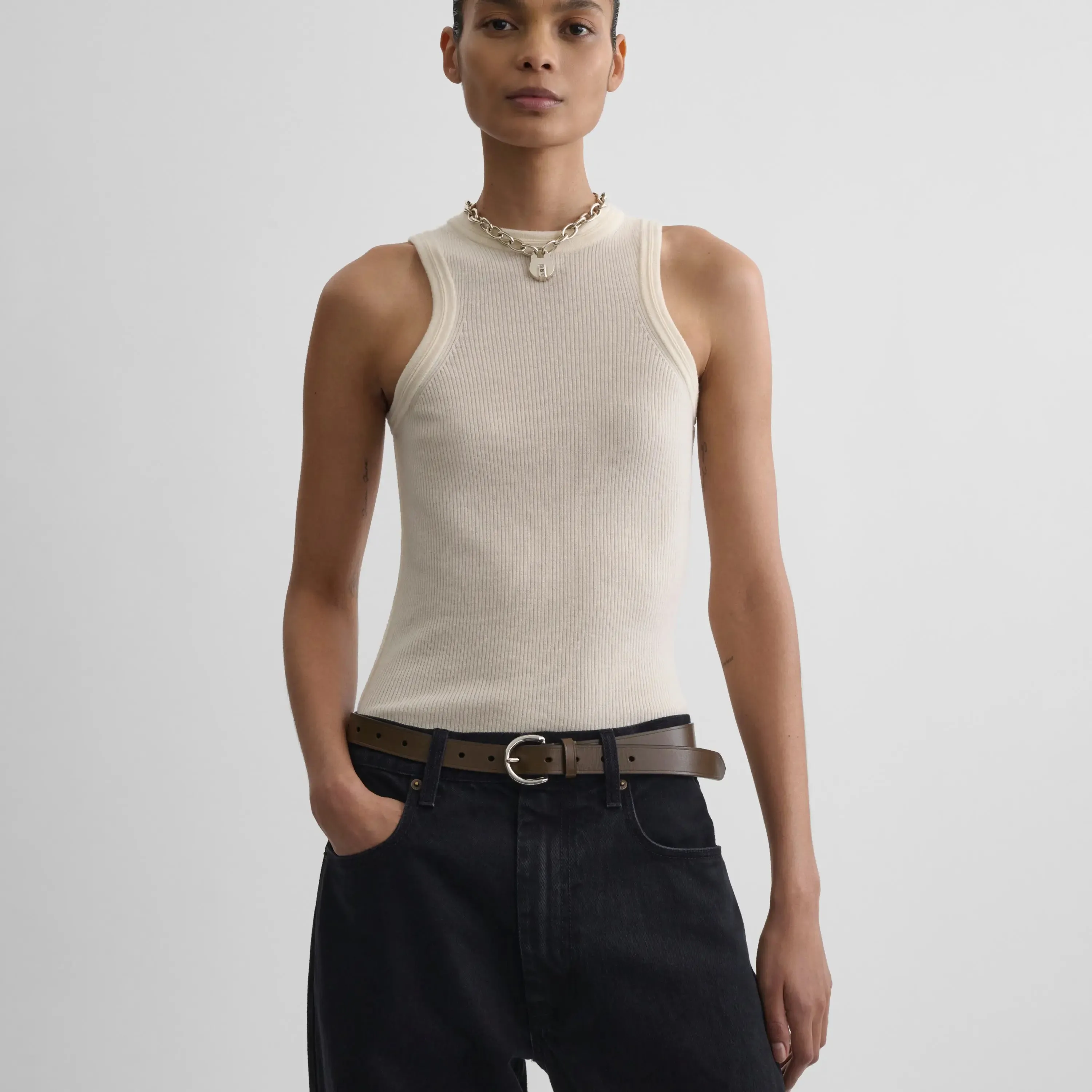 RIBBED TANK | cream wool