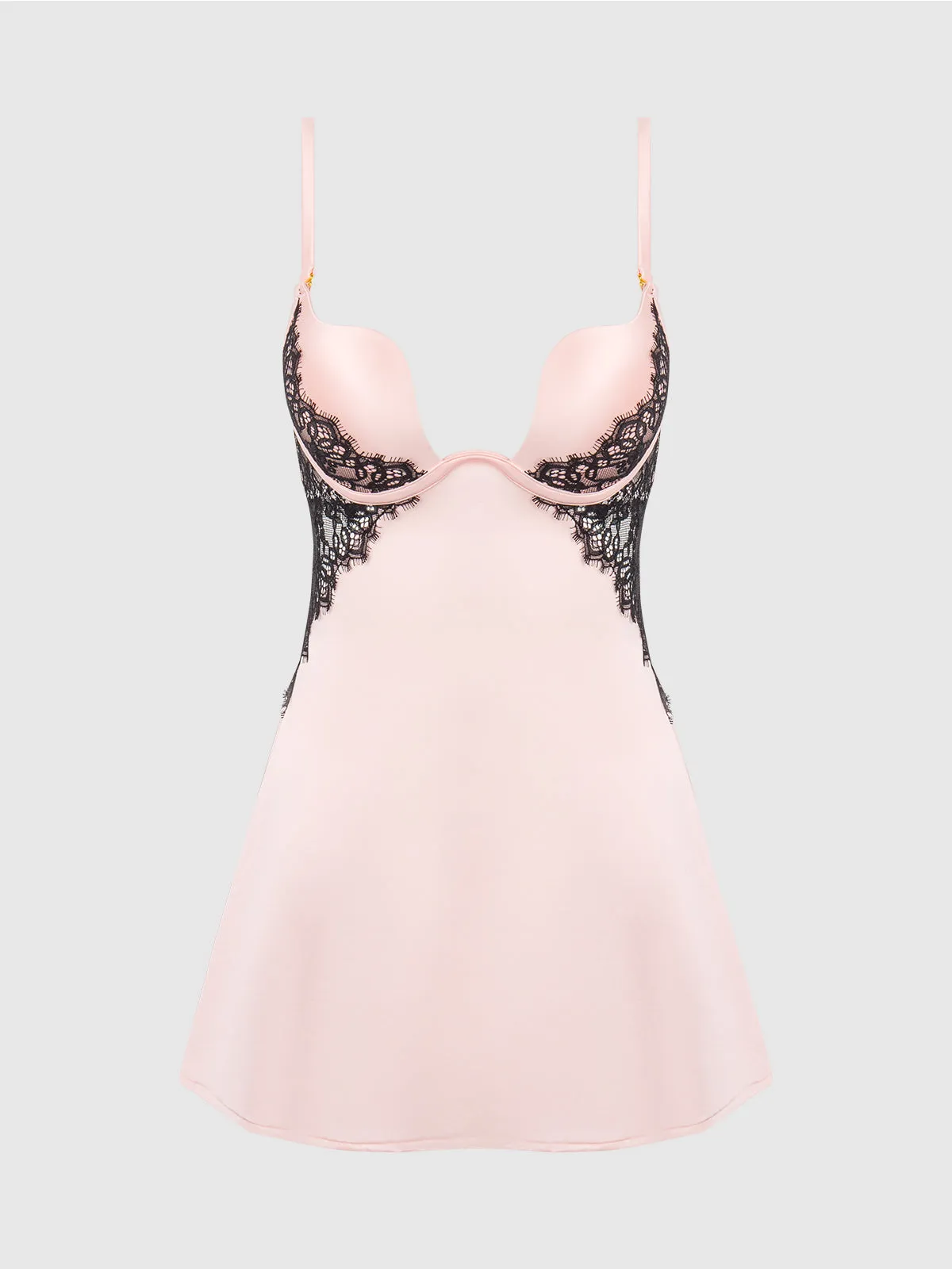 Rising Star Plunge Push Up Babydoll in Liquid Satin & Lace