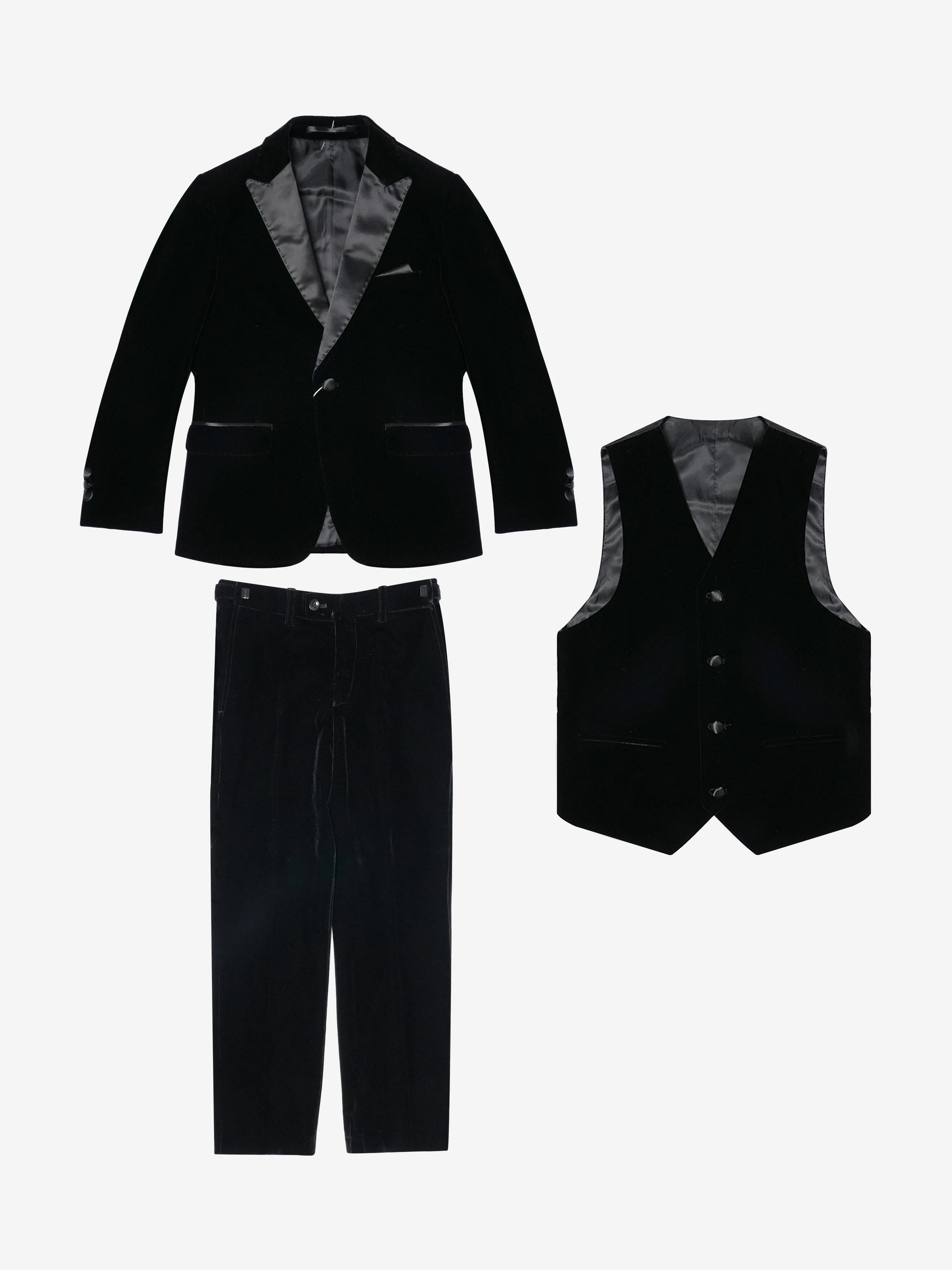 Romano Boys Velvet 3 Piece Suit in Black