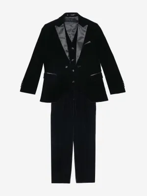Romano Boys Velvet 3 Piece Suit in Black