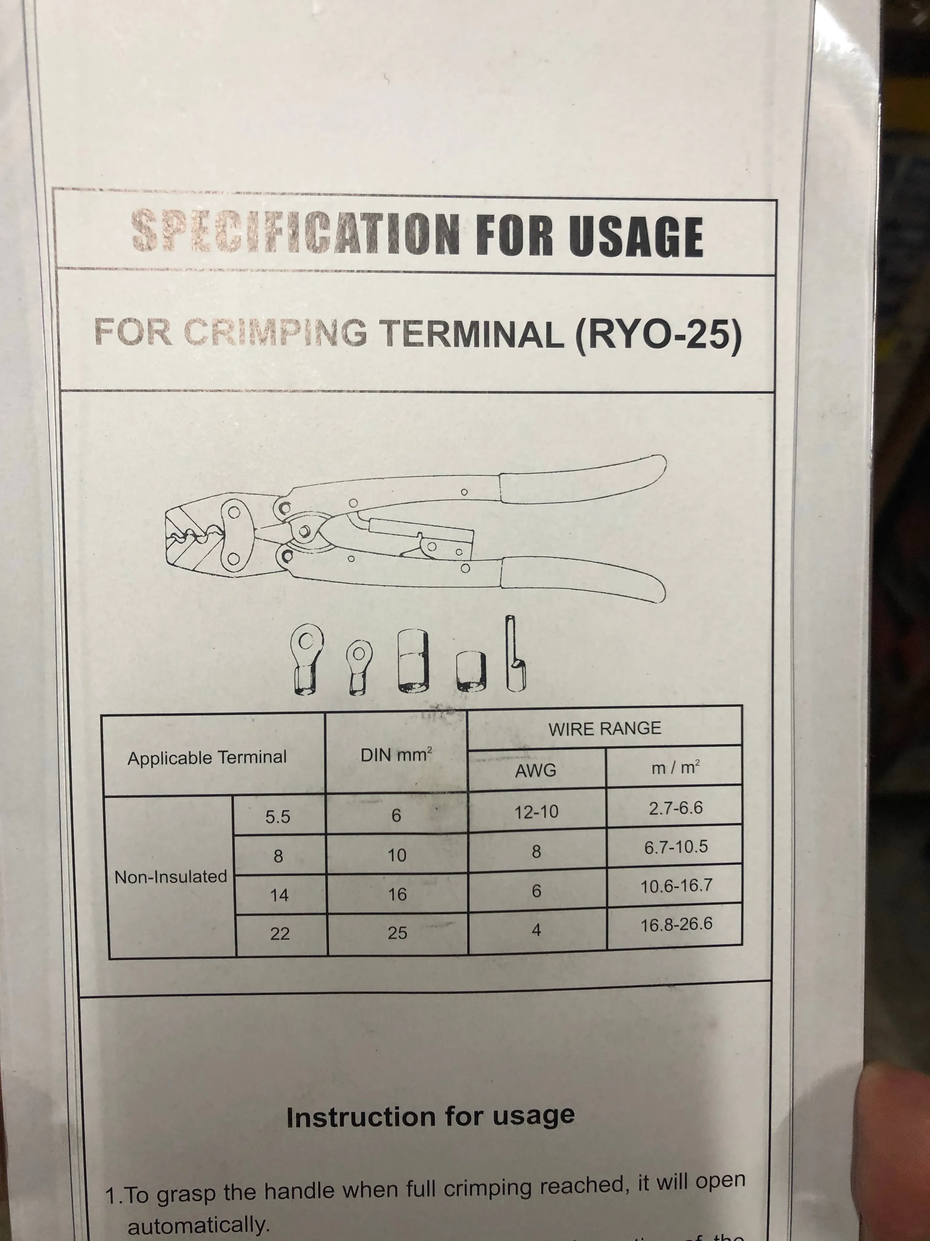 RONG YUAN (ACAS) 25mm2 Terminal Crimping Tool | Model : CT2-RYO-025