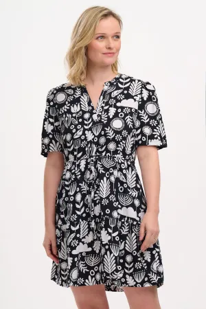 Sabine Mini Shirt Dress - Monochrome. Folk Floral