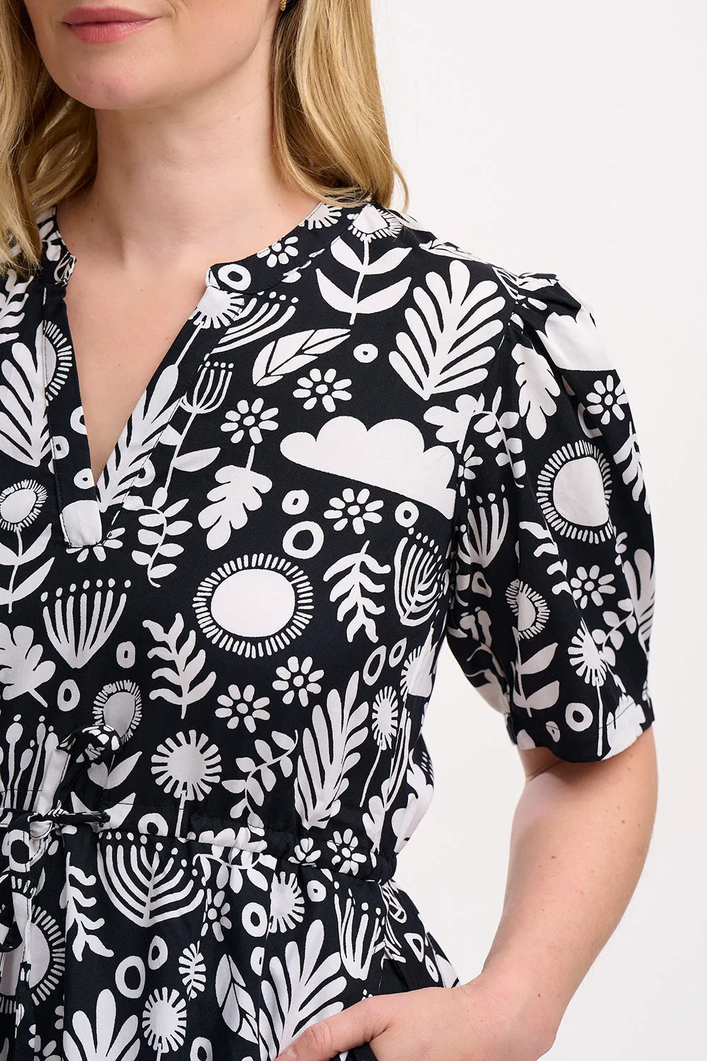 Sabine Mini Shirt Dress - Monochrome. Folk Floral