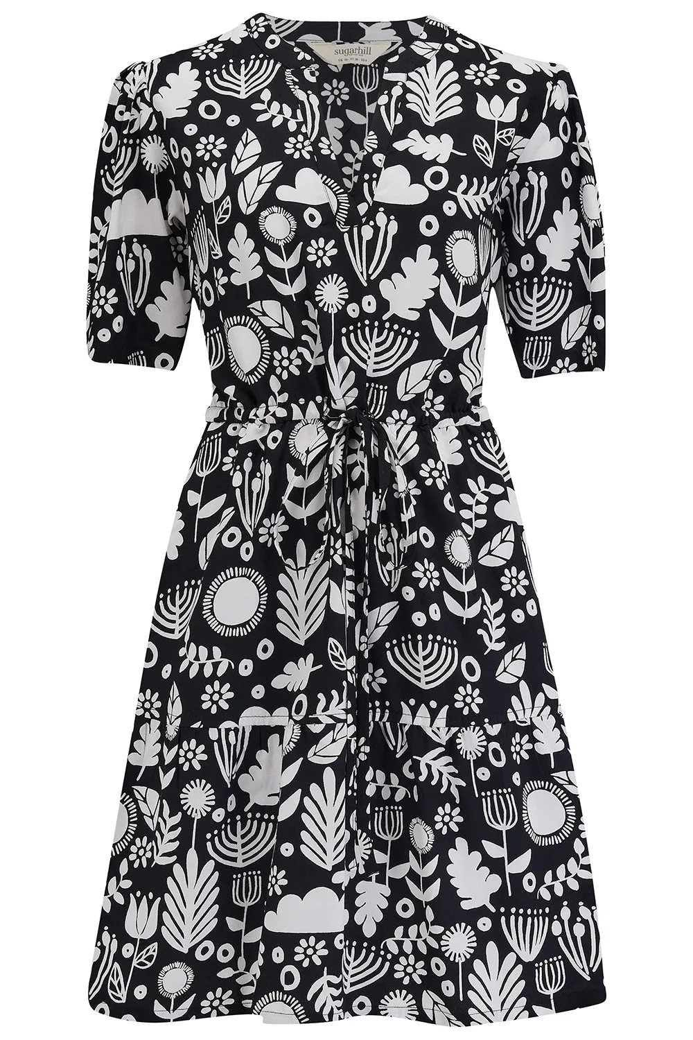 Sabine Mini Shirt Dress - Monochrome. Folk Floral