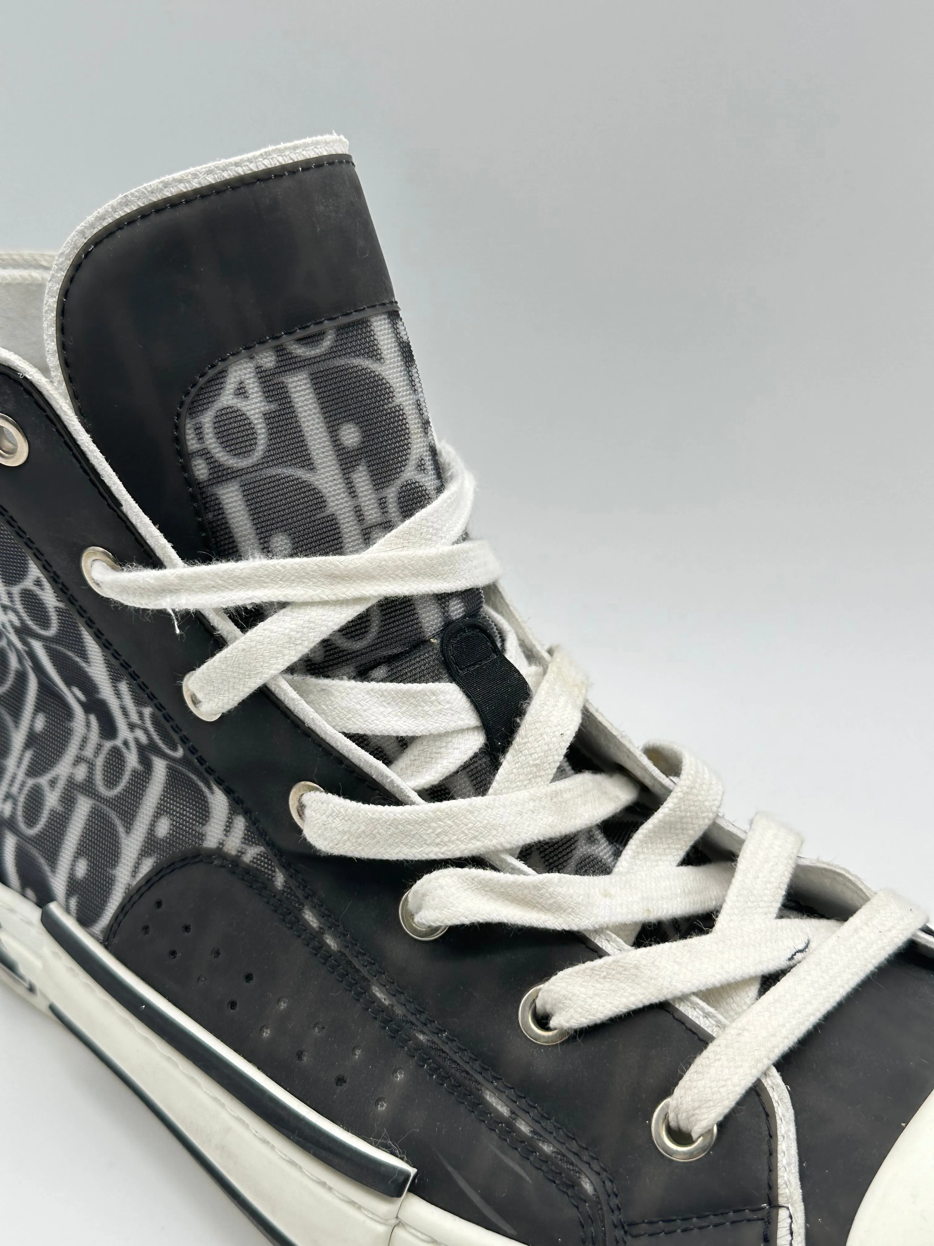 Sneakers Alte Dior B23 In Tela Trasparente Con Monogramma Nero