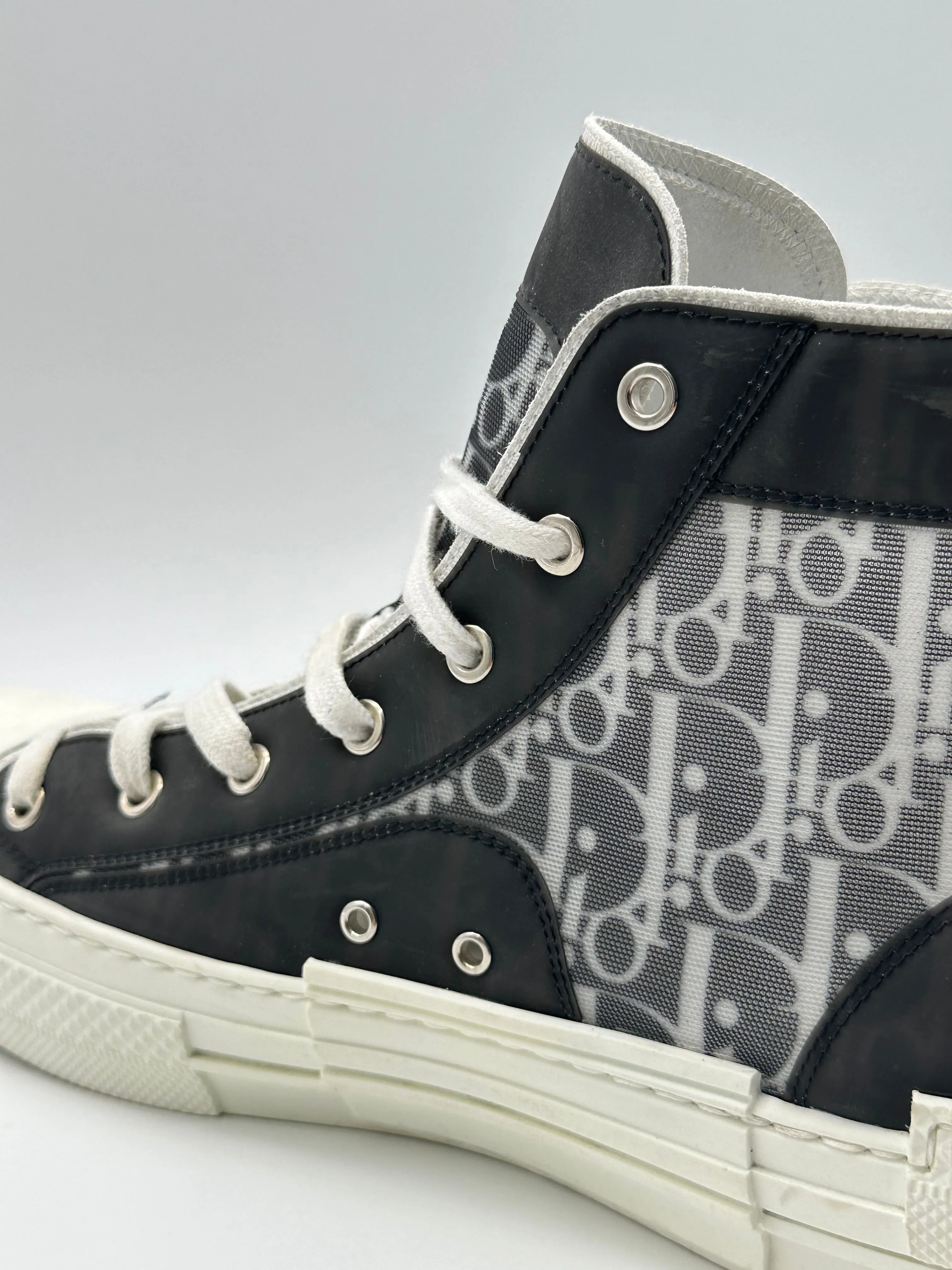 Sneakers Alte Dior B23 In Tela Trasparente Con Monogramma Nero