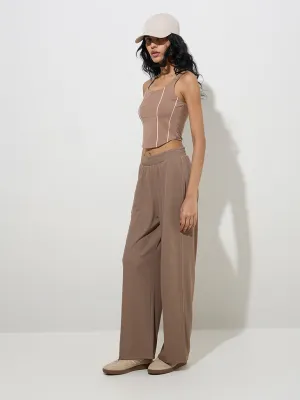 Studiofit Taupe Corset-Style Cotton-Blend Top