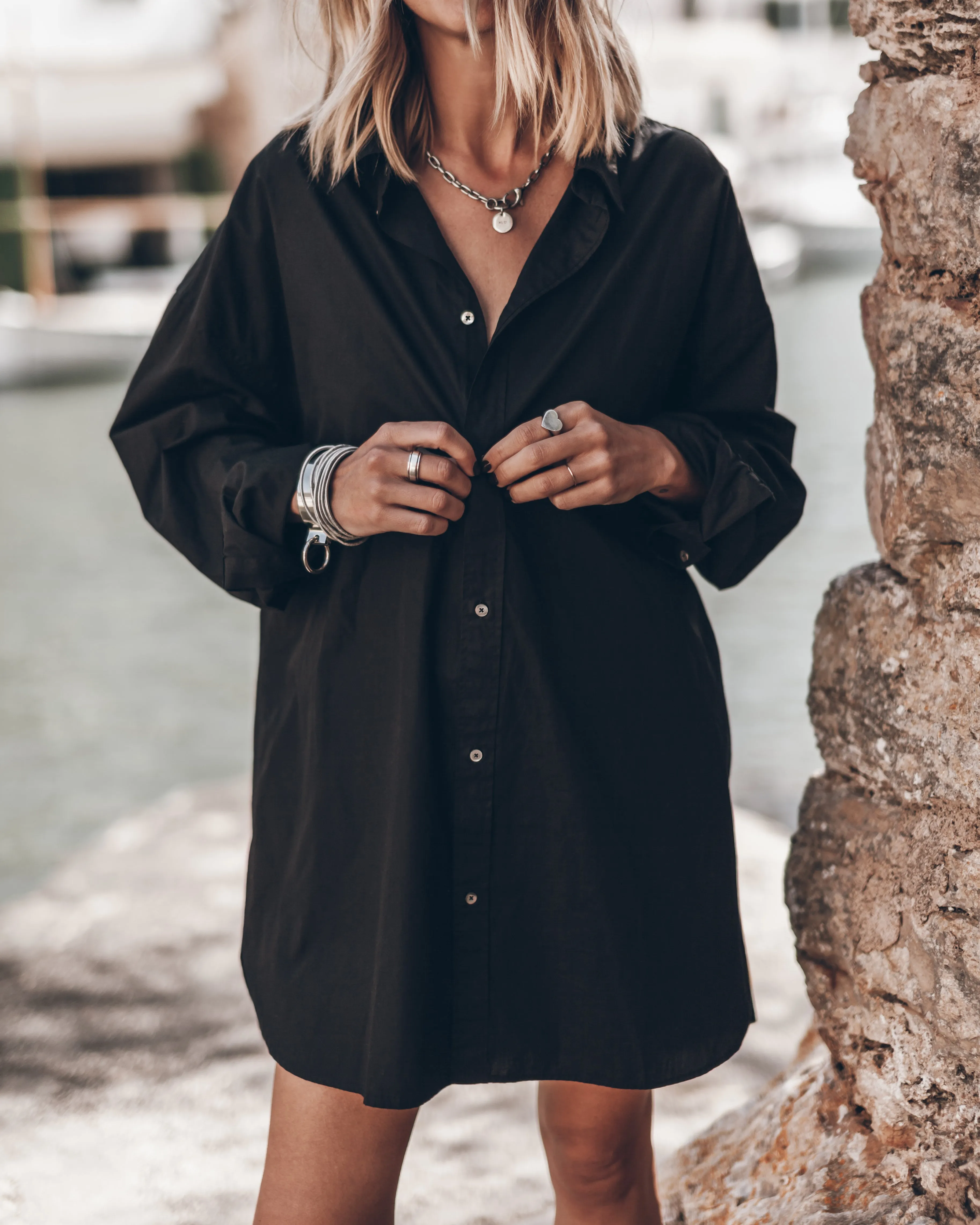 The Black Cotton Shirt Dress