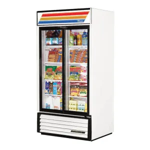 True GDM-33-HC-LD Two Section Sliding Glass Door Refrigerated Merchandiser, White