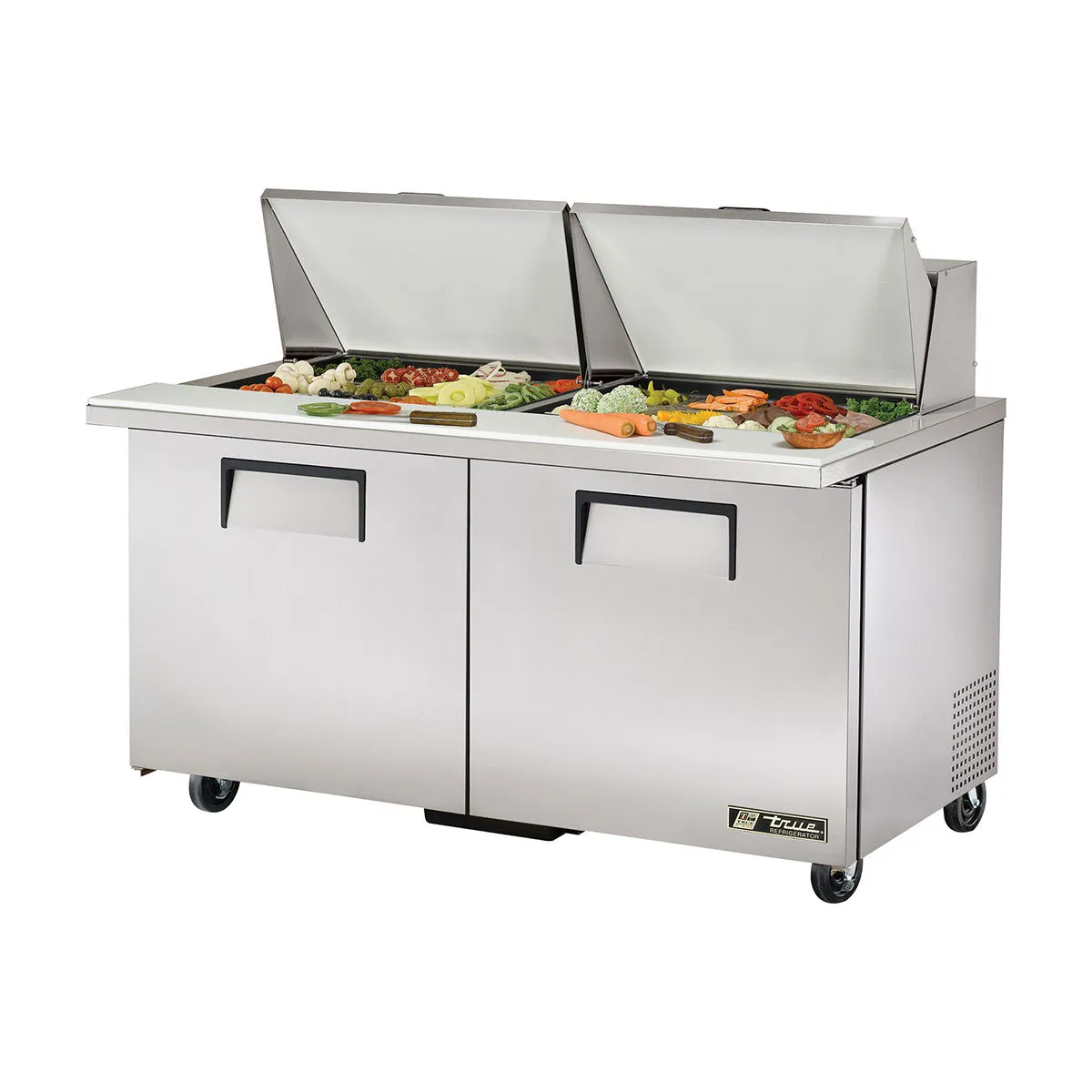 True TSSU-60-24M-B-ST Solid 2 Door Mega-Top Sandwich / Salad Refrigerated Prep Table, 60"